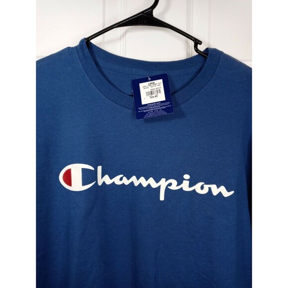 Champion Regal Navy Short Sleeve Cotton Logo T Shirt Men Sz L - Picture 5 of 5